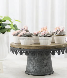 Home Decoration Cake And <b>Sweet</b> Serving Stand With Top Wooden Platter And Galvanized Base For <b>Christmas</b> Birthday Celebration - Product Image 1