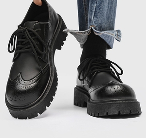 New <strong>Men's</strong> Low <strong>Heel</strong> Thick Sole Black Carved Block Breathable Casual Office Outdoor Wedding Business Trend Oxford <strong>Shoes</strong> - Product Image 6