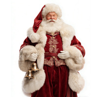 Costume de Père Noël pour homme en velours rouge avec bordure en fausse fourrure et broderie pour les fêtes de Noël et les spectacles sur scène