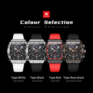 Montre personnalisée OEM avec bracelet en silicone, design tonneau, montre à quartz multifonction pour homme, phase lunaire, chronographe, date automatique, montres pour homme - Product Image 2