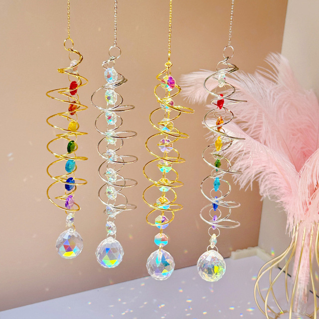 3D Spiral-tail Wind-rotating Electroplated Crystal Sphere Sun Catcher Perpetual Motion Rainbow-making Hanging Ornament Wind