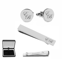 Boutons de manchette et pince à cravate personnalisés en acier inoxydable gravé avec logo sur mesure pour homme – Ensemble élégant et fin