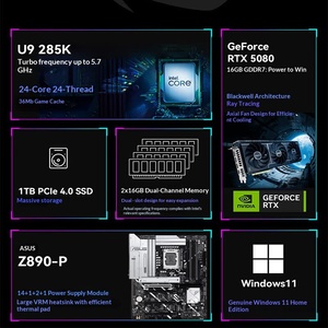 Nueva PC de Escritorio para Juegos RGB Personalizable al por Mayor, con Refrigeración Completa, U9 285K, 32G DDR5, 1TB SSD, RTX 5080 Ultra 9 285K de Alto Rendimiento - Product Image 5