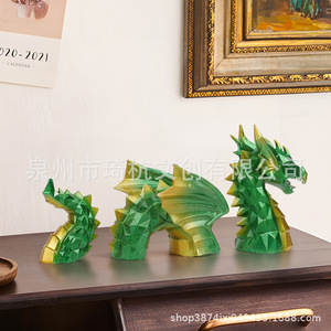 Three Section Dragon <b>Statue</b> Resin Craft Artistic Home Decoration For Study Room Living Room Desktop Ornament - Product Image 4