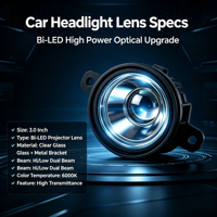 Lentille de projecteur Bi-LED, faisceau haut/bas, 3,0 pouces, 80W, lentille de phare à haut lumen avec ventilateur de refroidissement pour voiture, SUV, camion, universel