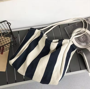 Bolso de lona grande para estudiantes, mochila universitaria para chicas, estilo informal, a rayas, de algodón, para compras. - Product Image 3