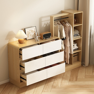 Armadio di stoccaggio multifunzionale con struttura in legno massello camera da letto armadio appendiabiti integrato a parete appendiabiti comò - Product Image 4