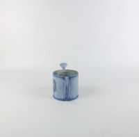 Seau en fonte galvanisée bleu glacé effet métal craquelé avec poignée, arrosoir, pot à fleurs