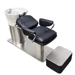 Lavacabezas Minimalista para Salón de Belleza, Cama de Lavado de Cabello con Lavabo de Cerámica, Cama de Lavado Semi Reclinable de Acero Inoxidable, Cama de Peluquería Exclusiva - Product Image 1