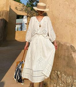 Conjunto de Ropa de Alta Calidad para Mujer, Primavera-Verano 2026, Falda Larga con Bordado Calado y Blusa + Falda Larga con Cintura Elástica - Product Image 3