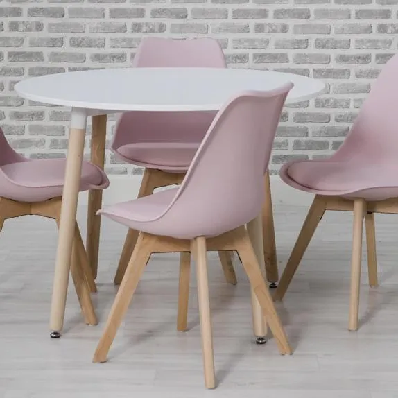 Italienischer moderner Stil runde Form Mdf Top Esstisch mit Massivholz beinen