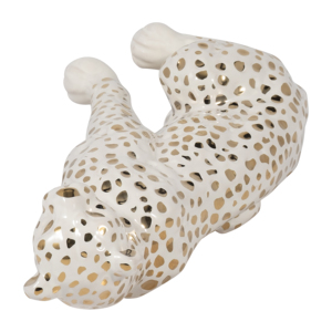 Scultura di leopardo seduto in ceramica, statua di animale per decorare la casa, l'ufficio, la stanza, gli scaffali o come ornamento da esposizione. - Product Image 6