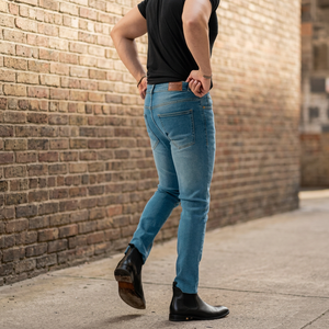 Jean en denim pour homme de haute qualité, respirant, en coton, coupe droite classique, bouton uni, délavage moyen, taille mi-haute, grande taille, décontracté, printemps - Product Image 3