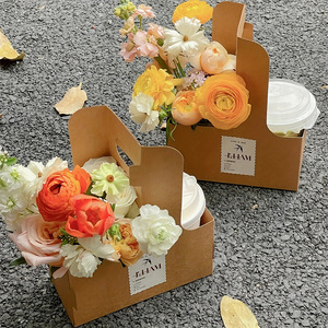 Kraft Paper Flower Box With <b>Handle</b> Rectangle Self Erecting Gift Craft Box Suitable For Holding Flowers And Coffee - Product Image 4