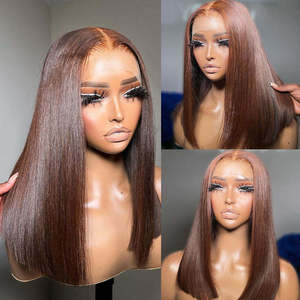 Pas cher prix court Bob dentelle avant/fermeture perruques droites coupe émoussée 100% <span class=keywords><strong>cheveux</strong></span> humains Double dessiné Bob perruques - Product Image 3