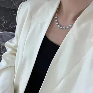 Collar de plata 925 con forma Barroca de Akoya, Perla natural de grado A, color gris del Mar del Sur, 8-9mm - Product Image 3