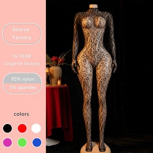 Women Sexy Snake Print <strong>Sheer</strong> Mesh Bodysuit Long Sleeve Turtleneck Full Body Stocking Lace Lingerie Stretchy Seamless <strong>Catsuit</strong> - Product Image 1