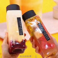 Offre Spéciale 400ml 500ml 600ml Bouteille de jus en plastique PET vide carré 13oz 16oz 19oz Bouteille de jus avec bouchon différent