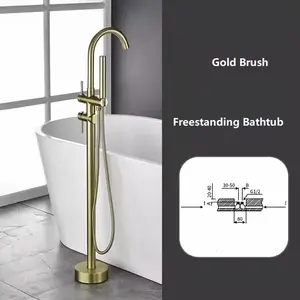 Factory Price Brass Gold Color Single Handle Freestanding Bathtub Floor Standing Bath Tub Faucet With Hand Shower Set