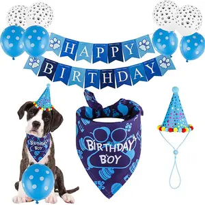 Hot Pet Birthday Decoration Set Dog Blue Balloon Drool Towel Triangle Towel Collar Hat Party Decoration Props