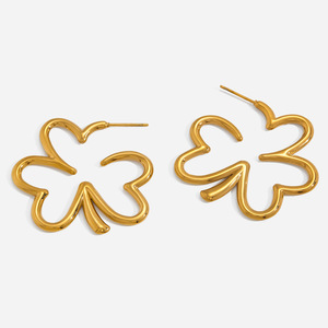 <b>Stud</b> <b>Earrings</b> Flower Shape Stainless Steel Women's Everyday Wear Gold Tone Geometric Design - Product Image 1