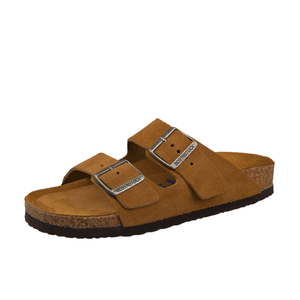 Pantoufles en cuir de vachette personnalisables OEM - Semelle en liège Arizon OEM, pantoufles en liège certifiées CE |   Qualité supérieure assortie - Product Image 1