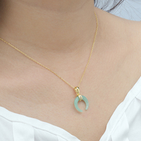 Collar con Colgante de Crisoprasa en Forma de Luna, Plata de Ley 925, Chapado en Oro de 18K, Piedra Natural