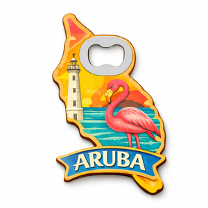 Aimant de réfrigérateur en MDF avec logo personnalisé Aruba, forme irrégulière, ouvre-boîte, souvenir de voyage, cadeau durable, léger, moderne, Extraworld - Product Image 1