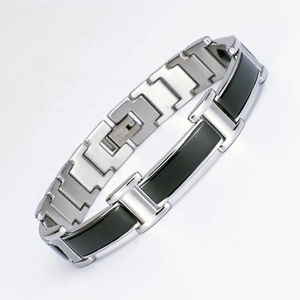 <span class=keywords><strong>BioMag</strong></span>-pulsera biomagnética de acero inoxidable para hombre, brazalete minimalista ajustable con placa negra, para terapia magnética - Product Image 2
