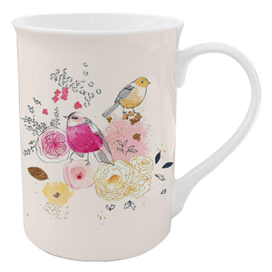 Mug en porcelaine réutilisable de haute qualité, design élégant fleurs et oiseaux, personnalisable, sans danger pour les aliments, compatible lave-vaisselle et micro-ondes, unique pour les entreprises - Product Image 1