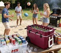 Glacière en plastique HS 60L grande capacité avec jeu de baby-foot intégré, seau à glace et grandes roues pour pique-nique et conservation des aliments
