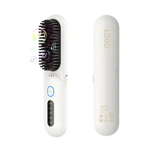 Travel 2 In 1 Led Flat Iron Fast Heated Hot Comb Professional Wireless Cordless Hair Straightening Brush