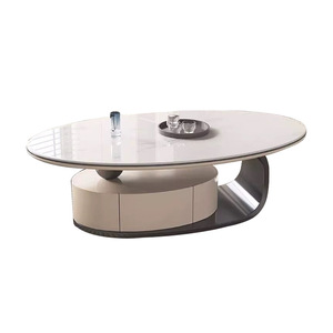 Modern Minimalist Oval Coffee <b>Table</b> Tempered <b>Glass</b> Top Stainless Steel Frame Storage Living Room Furniture Small Apartment Use - Product Image 4