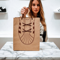 Sac de transport vintage pour baskets, sac de courses personnalisé en papier kraft avec poignée lacet 3D pour emballage cadeau de magasin de chaussures, vente en gros