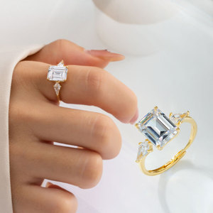 Minimalist <b>Square</b>-Cut Zircon Open Ring <b>Adjustable</b> Index Finger Band Geometric Design Unisex Everyday Wear - Product Image 2