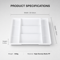 Organisateur de tiroir de cuisine extensible et ajustable, en plastique, pour ustensiles, couverts, épices, séparateur de rangement, sans BPA, en matériau PP