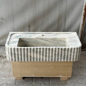 Vasque intégrée de luxe en marbre blanc cannelé, lavabo de salle de bain en pierre naturelle, fait main, sur mesure, durable - Product Image 1