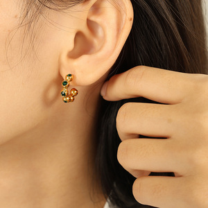 Pendientes de Aro Dorados con Esmeralda y Zirconia, Engaste de Bisel, Forma Geométrica de Bola, Joyería de Moda para Fiesta para Mujer - Product Image 4