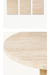 Tavolo da Pranzo Rotondo Moderno di Lusso con Piano in Travertino e Base in Legno Massello, Tavolo da Pranzo Rotondo <span class=keywords><strong>Lumi</strong></span> - Product Image 6