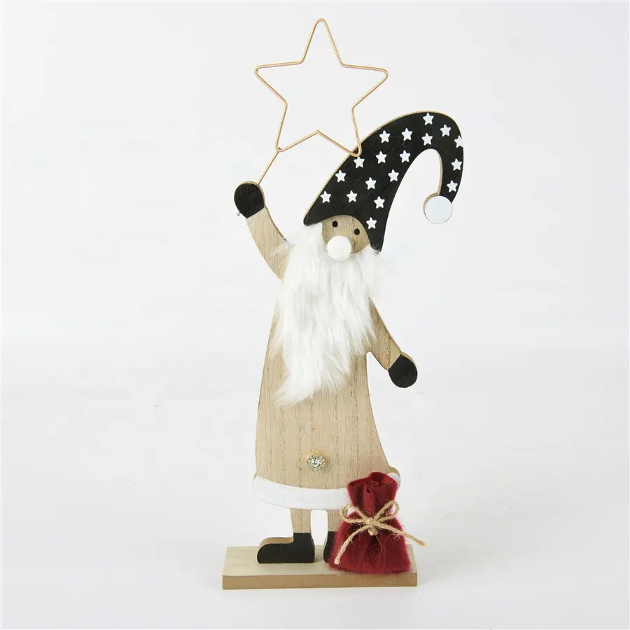 Papá Noel y estrella de cinco puntas de madera negra, adornos de Navidad para interior, venta al por mayor