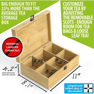 Bamboo Tea Storage Box With Lid Multi Compartment <b>Desktop</b> Organizer For Tea Bags Coffee Pods - Product Image 4