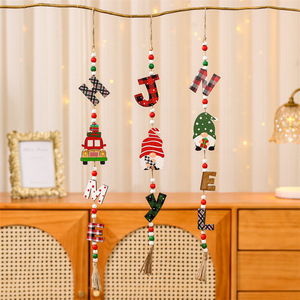 Wooden Christmas ornaments, including a faceless old man pendant, a Christmas <b>tree</b> ornament, and a <b>car</b> pendant. - Product Image 1