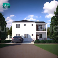Maison préfabriquée moderne à toit plat à 2 étages, 3 chambres avec garage, style minimaliste, villa préfabriquée de luxe