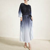 Robe imprimée ciel étoilé, manches cloche, col rond, robes décontractées avec ceintures, Style décontracté, robes plissées, haute qualité