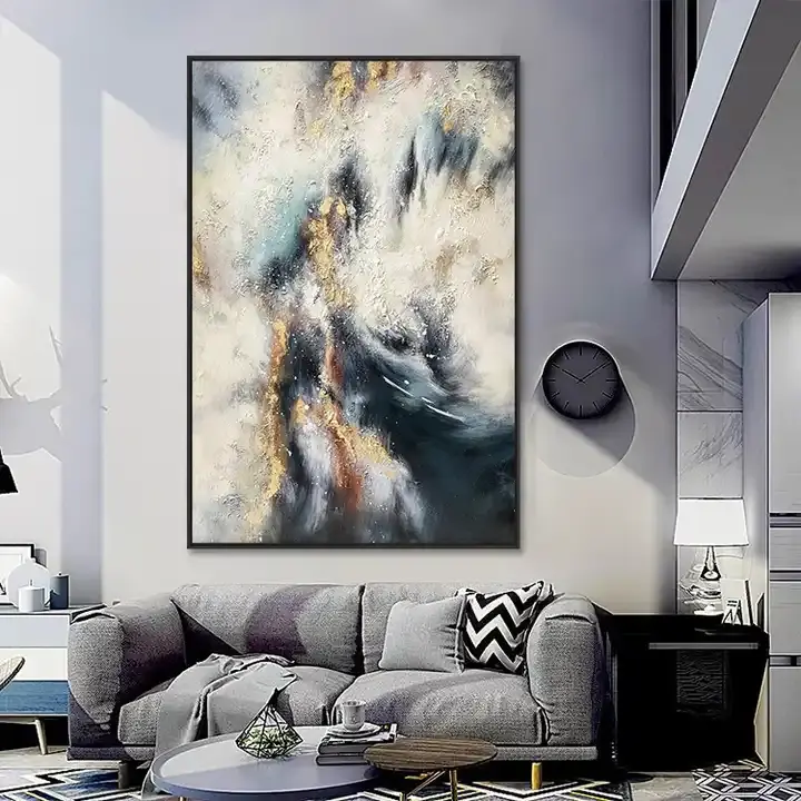Hot Sale Large Size Living Room Abstract Home Decor Handmade Gold Wall Art Canvas Artwork Contemporary Painting Modern Art