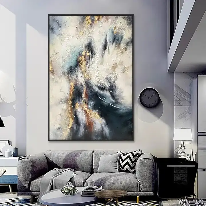 Hete Verkoop Grote Woonkamer Abstract Huisdecor Handgemaakte Gouden Muurkunst Canvas Hedendaagse Schilderkunst Moderne Kunst