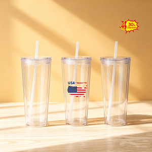 Bicchiere Termico Personalizzabile <span class=keywords><strong>da</strong></span> 24 oz per Esterni, Doppia Parete, in Plastica, con Cannuccia, per Birra - Spedizione <span class=keywords><strong>da</strong></span> Magazzino USA - Product Image 1