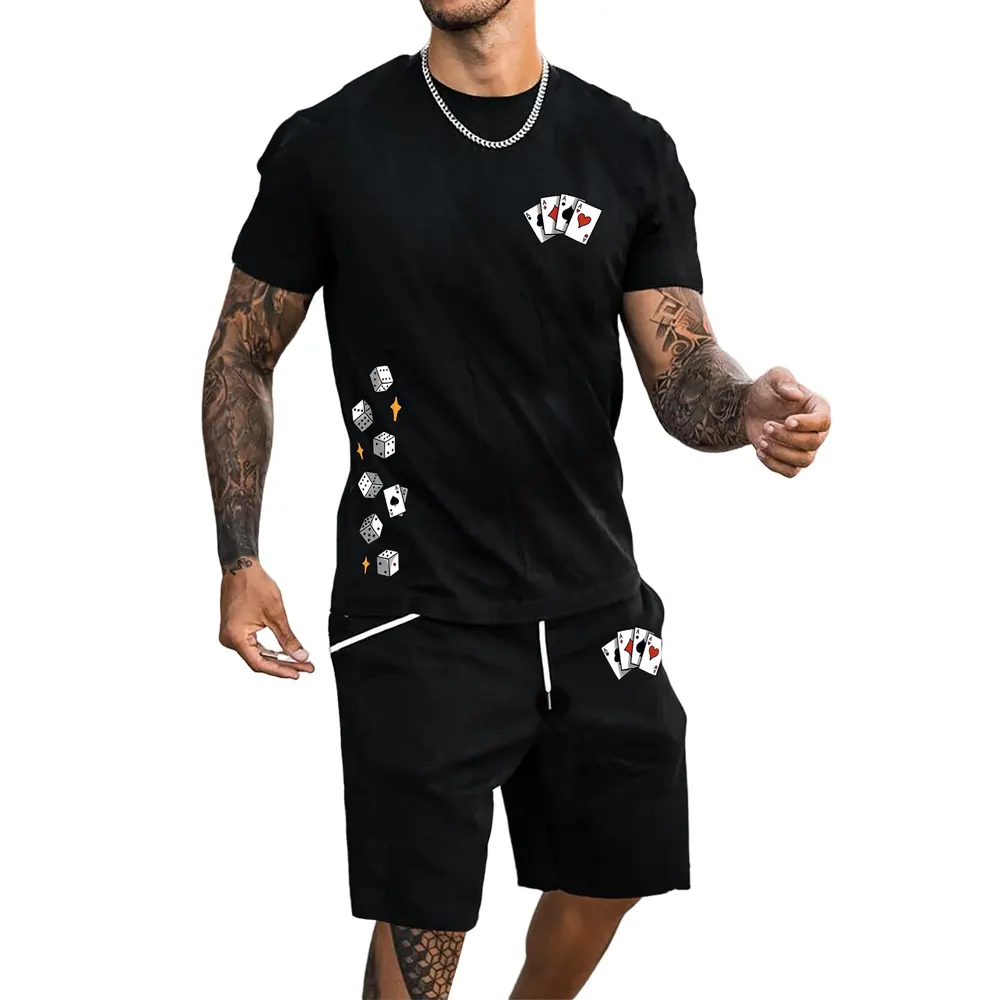 Fabrika Outlet erkek yaz spor giyim rahat koşu kısa kollu tişört ve şort takımı