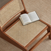 Chaise longue en rotin véritable français avec coussin-Style côtier pour balcon et villa