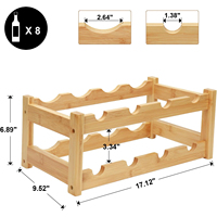 Porte-bouteilles en bambou pour 8 bouteilles, à poser sur le comptoir, 2 niveaux, design moderne en bois, étagère à vin, design ondulé, porte-bouteilles pour la cuisine, le bar à domicile